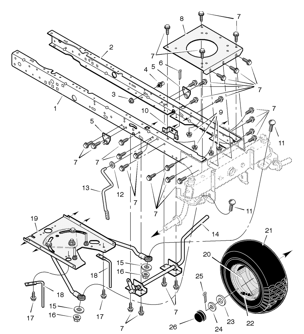 Front Frame Assembly Diagram and Parts List for 461000X8A 2003 Briggs and Stratton Lawn Tractor